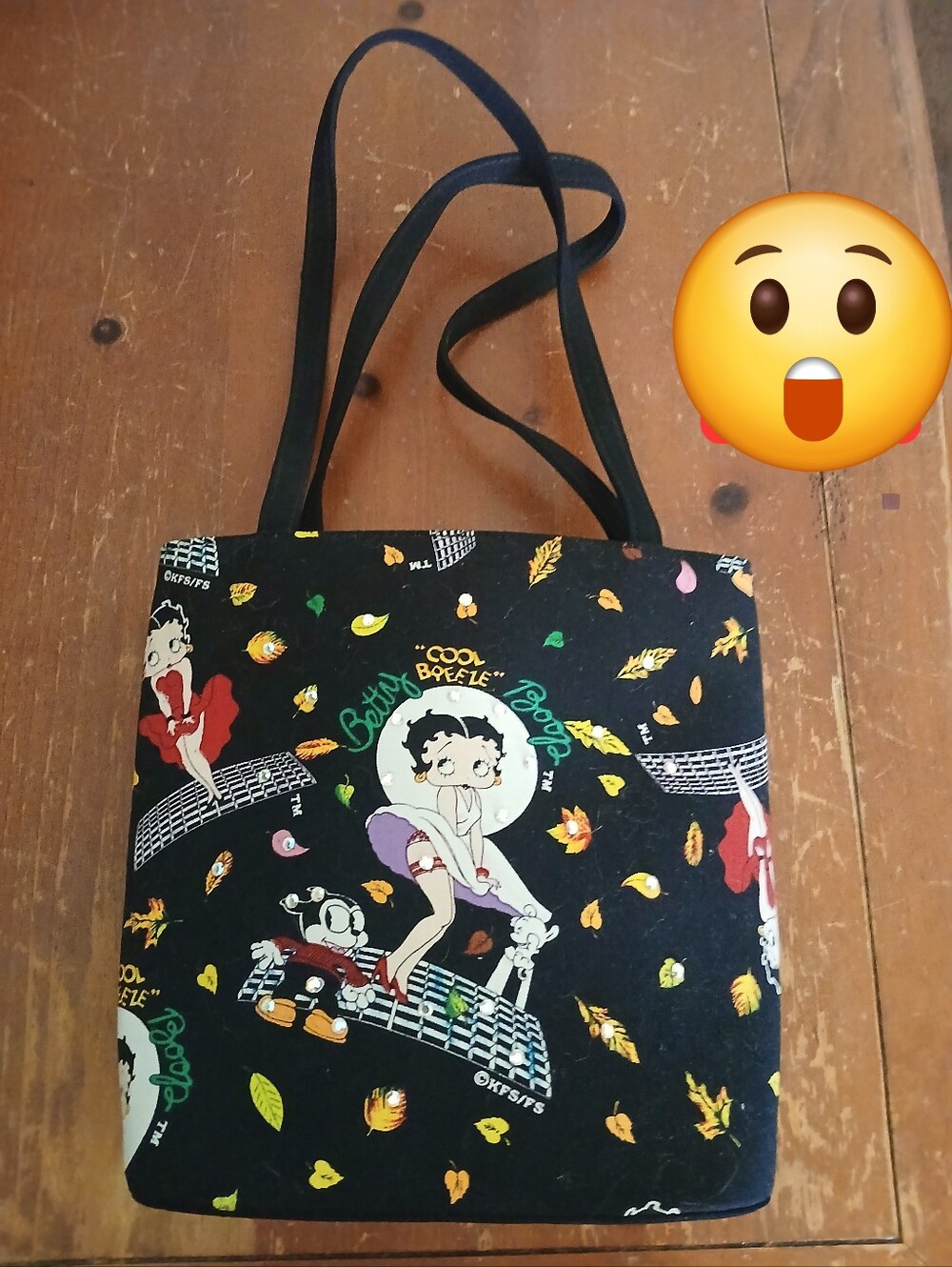 Betty Boop Rhinestone Tote Purse Black Shoulder Bag 3 Compartment EUC